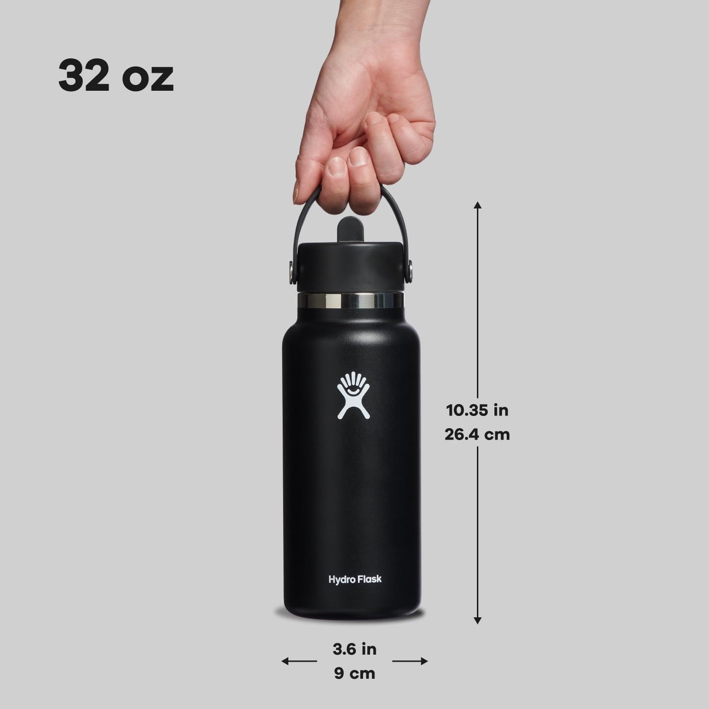 Hydro Flask 32 Oz Wide Flex Straw Cap Bottle - Insulated Stainless Steel - Wide Straw Lid, Non Spill, Leakproof in Black
