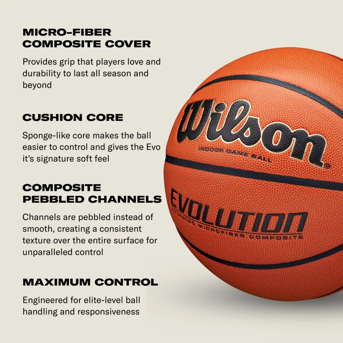 Wilson Evolution 29.5 Inch Indoor Game Basketball - Black