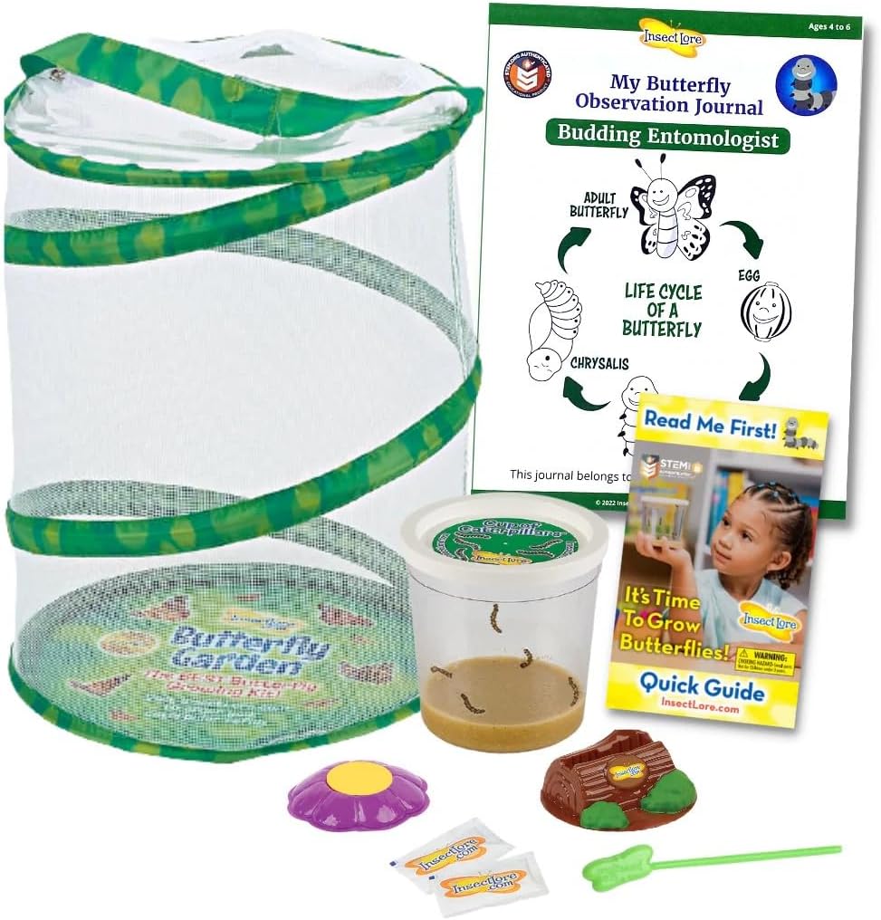 Insect Lore Butterfly Garden Kit, Painted Lady Butterfly Kit with Voucher for Live Caterpillars, Butterfly Habitat, STEM Journal & More Visit the Insect Lore Store