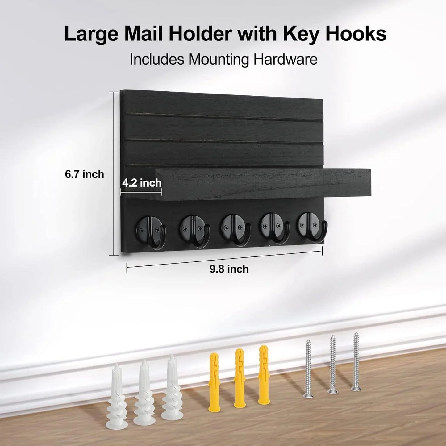 Wall Key Holder with Shelf, Hooks for Bags & Coats, Paulownia Wood, 9.8 x 6.7 x 4.2