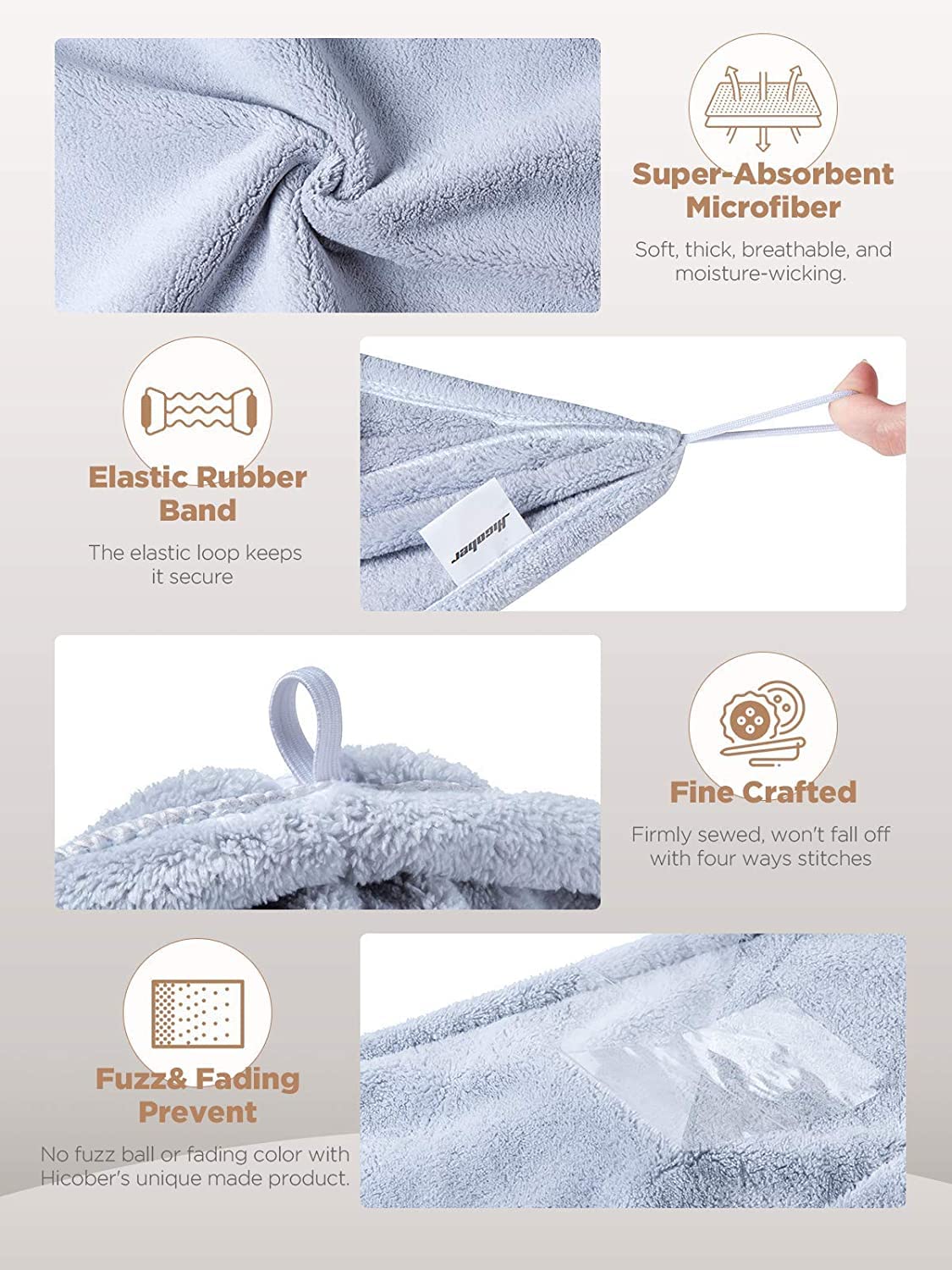 Hicober Microfiber Hair Towels, 3-Pack Drying Wraps for Curly Hair