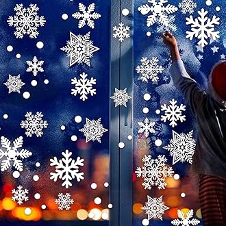 LUDILO 135Pcs Christmas Window Clings Snowflakes Window Decals Static Window Stickers for Christmas Decorations Windows Décor Ornaments Xmas Party Supplies Thanksgiving Party Décor