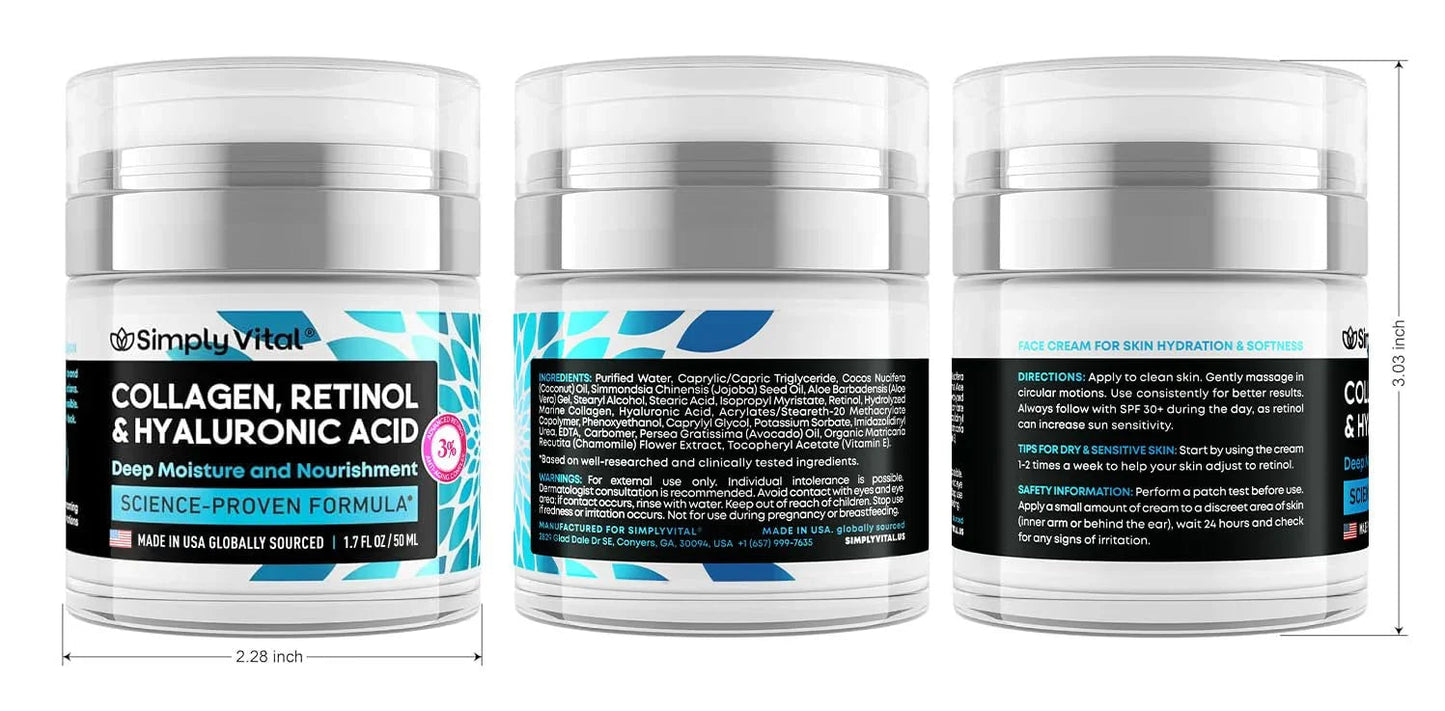 SimplyVital Anti-Aging Collagen, Retinol & Hyaluronic Face Cream – 1.7 fl.oz.