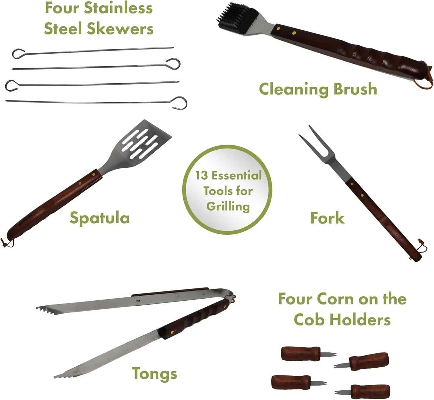 Cuisinart 13-Piece Grill Tool Set, Stainless-Steel BBQ Utensils & Accessories