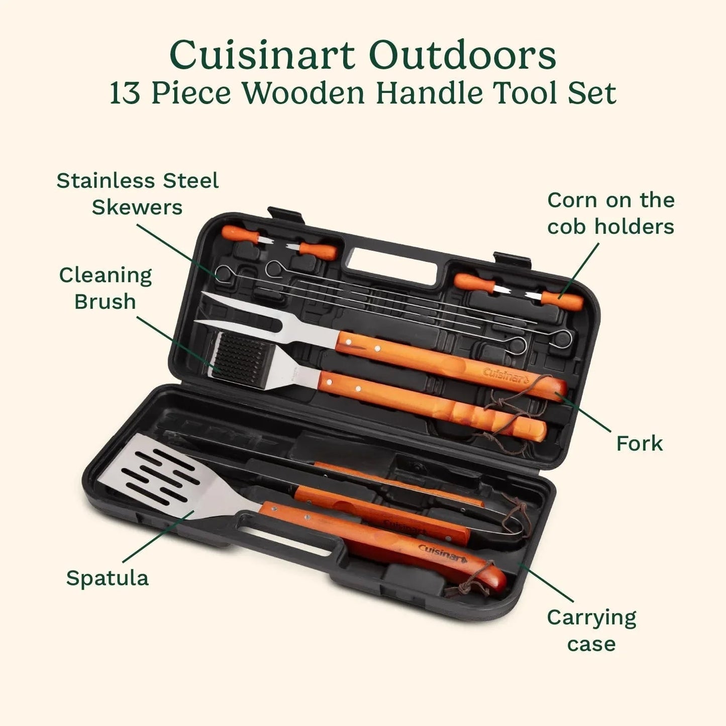 Cuisinart 13-Piece Grill Tool Set, Stainless-Steel BBQ Utensils & Accessories