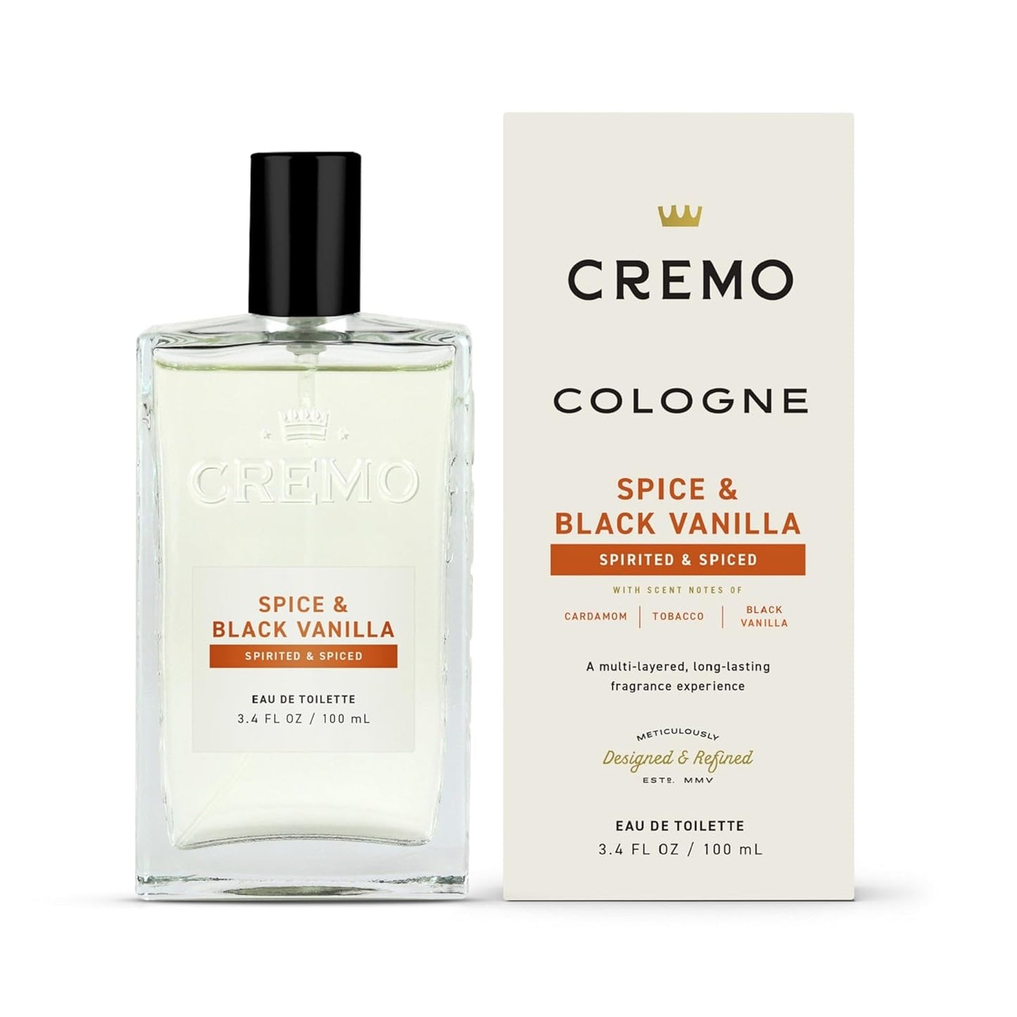 Cremo Cologne for Men - Spice & Black Vanilla Mens Cologne Spray - An Explosion of Vibrant Spices, Dark Woods and Black Vanilla, Fragrances For Men, 3.4 Fl Oz