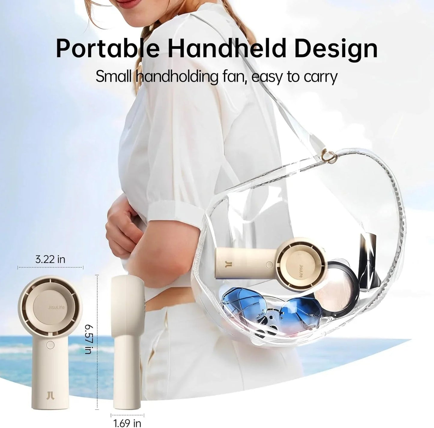 JISULIFE Turbo Handheld Fan, 4000mAh, 5 Speeds, USB Rechargeable – Brown