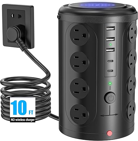 21 in 1 Tower Power Strip Surge Protector with 16 Outlets and 5 USB Ports (2 USB-C), 6FT Extension.