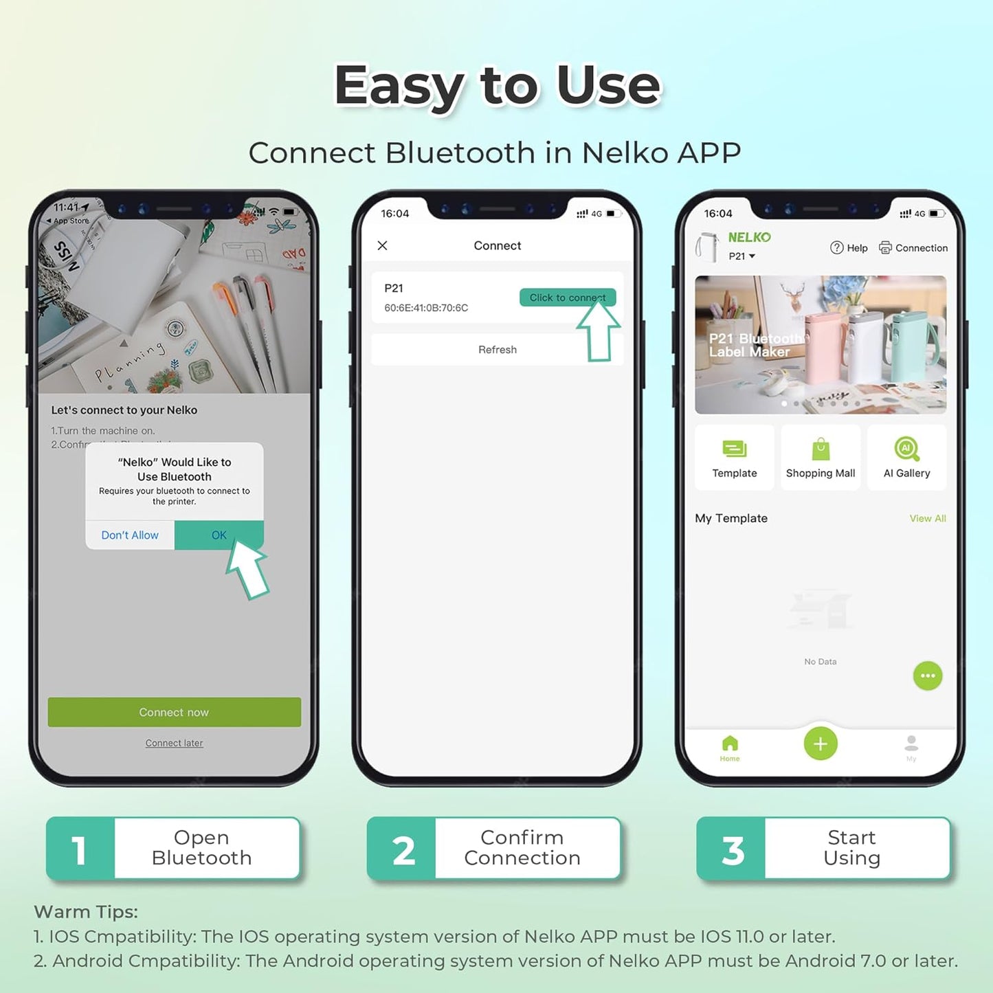 Nelko Label Maker Machine with Tape, P21 Bluetooth Label Printer, Wireless Mini Label Makers with Multiple Templates for Organizing Office Home, White