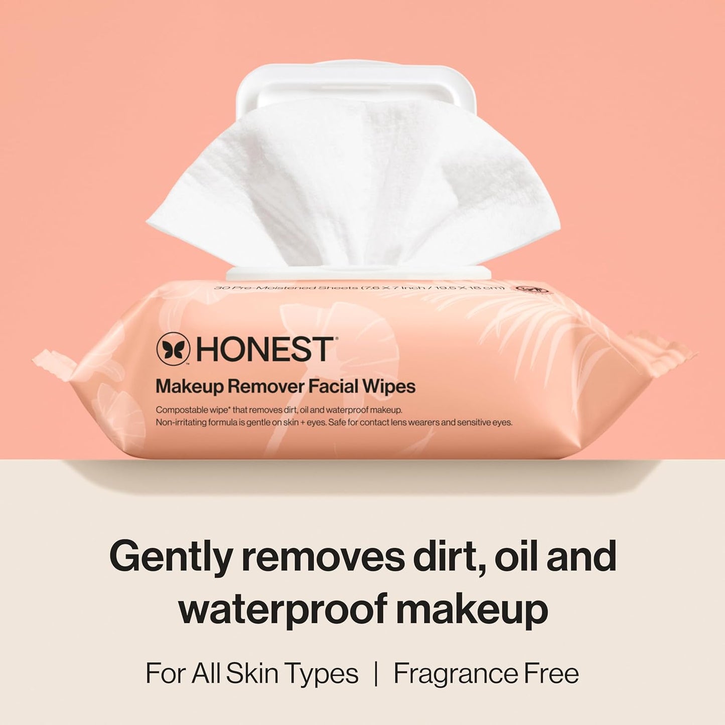 Honest Beauty Fragrance-Free Makeup Remover Wipes | Hypoallergenic, Plant-Based, 30 Count