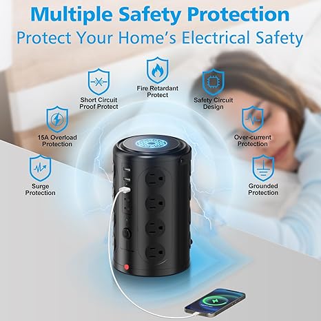 21 in 1 Tower Power Strip Surge Protector with 16 Outlets and 5 USB Ports (2 USB-C), 6FT Extension.