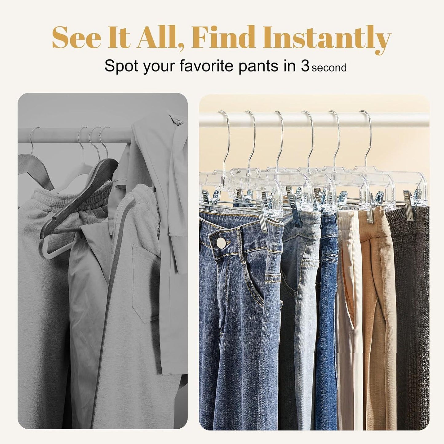 HOUSE DAY 12-Pack 14" Clear Plastic Skirt Hangers with Clips & Swivel Hook