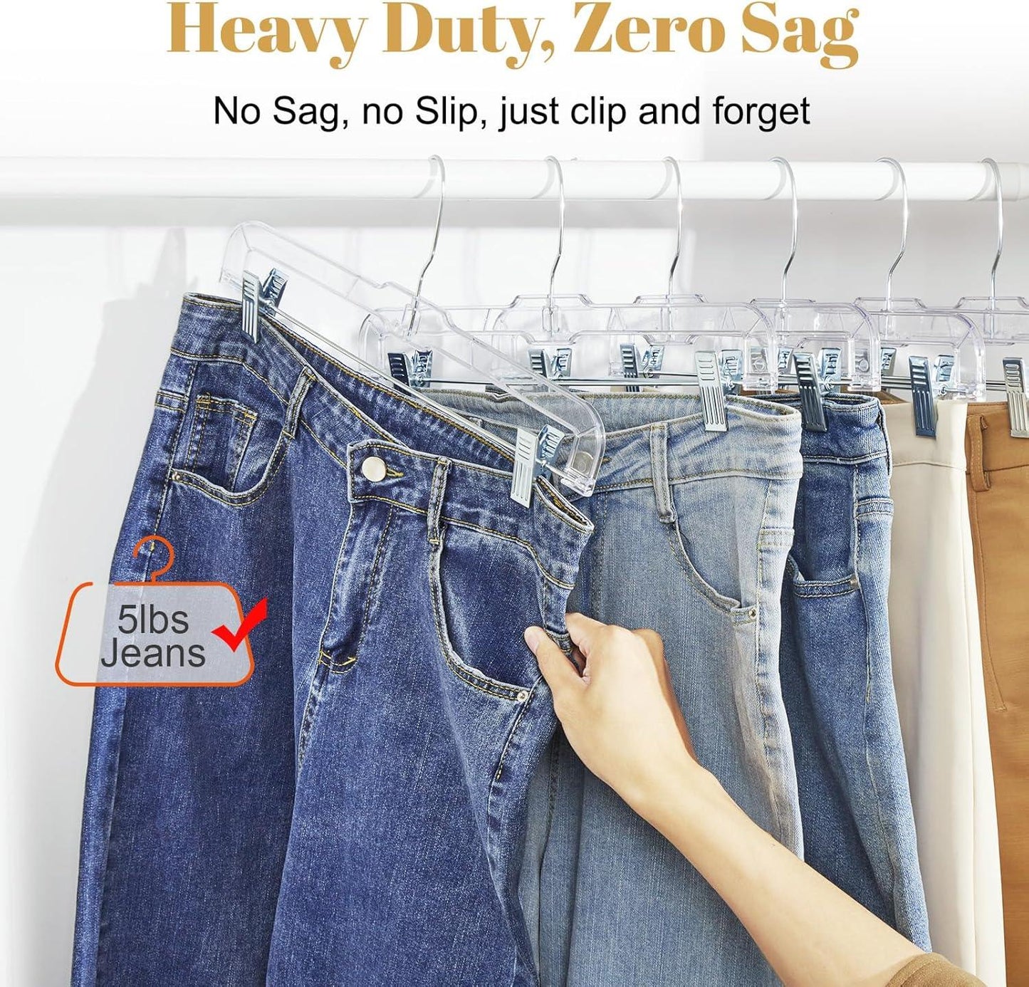 HOUSE DAY 12-Pack 14" Clear Plastic Skirt Hangers with Clips & Swivel Hook