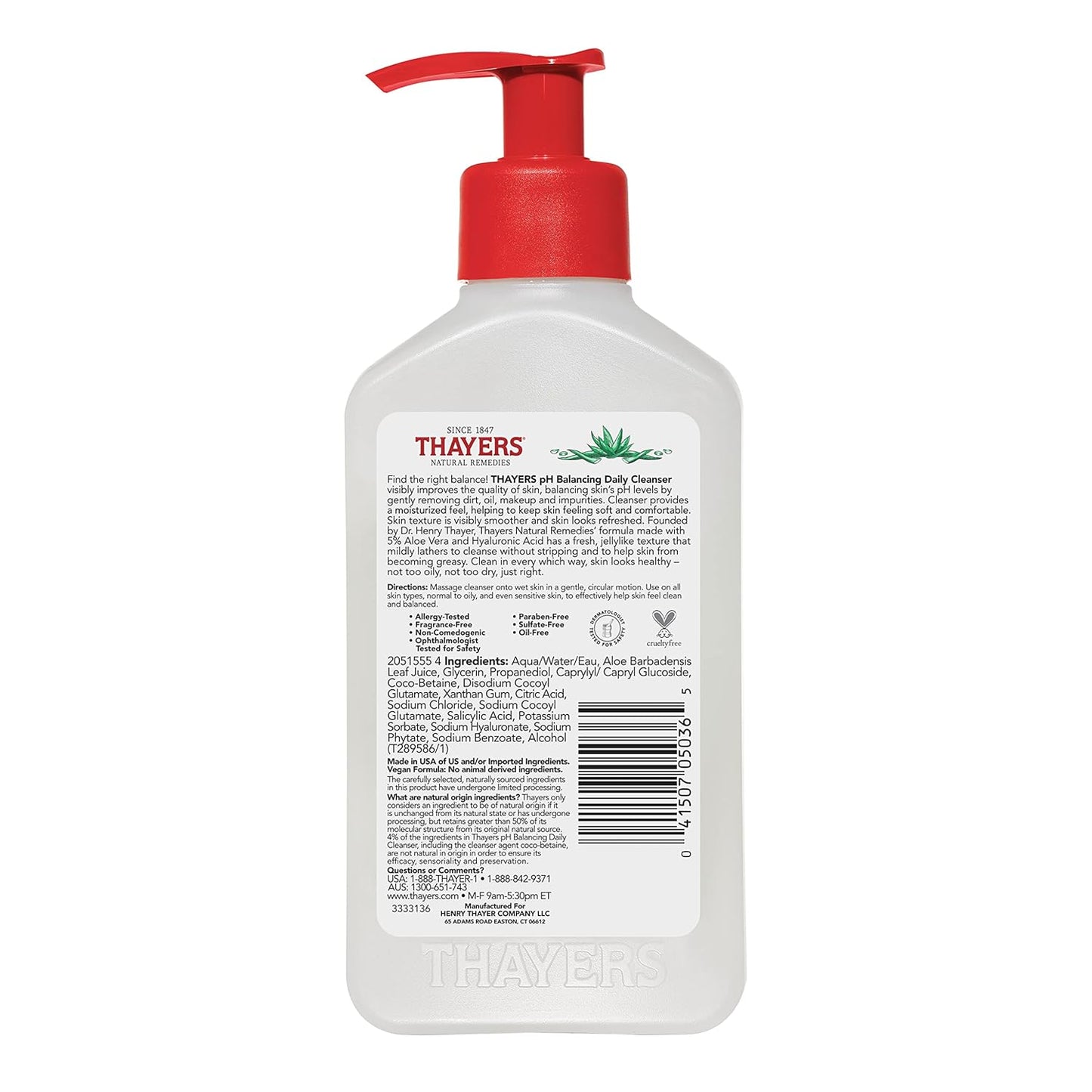 THAYERS pH Balancing Daily Cleanser, Face Wash with Aloe Vera 8 FL Oz.