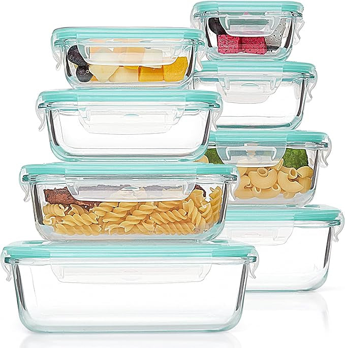 Vtopmart 8 Pack Glass Food Storage Containers with Airtight Lids, Glass Meal Prep Containers, Lunch Office Meal for Microwave, Oven, Freezer and Dishwasher, BPA Free