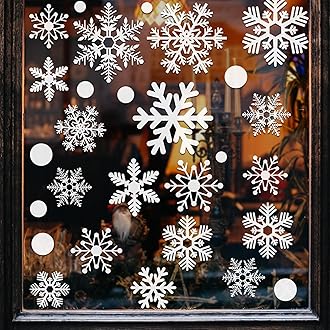 LUDILO 135Pcs Christmas Window Clings Snowflakes Window Decals Static Window Stickers for Christmas Decorations Windows Décor Ornaments Xmas Party Supplies Thanksgiving Party Décor