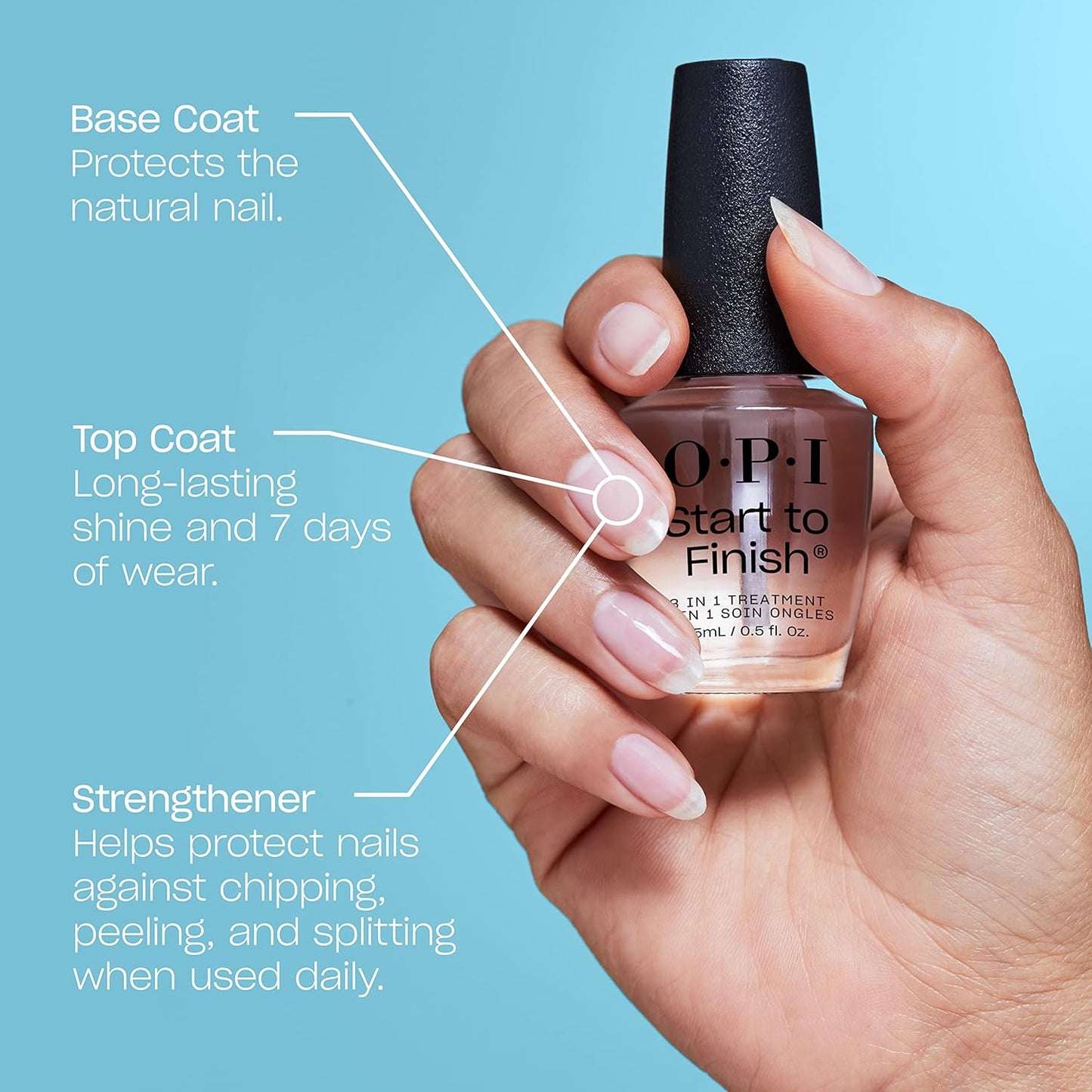 OPI Nail Lacquer Base Coat | Clear Nail Polish Base Coat |Chip Resistant, Protects Nails, Prevents Discoloration
