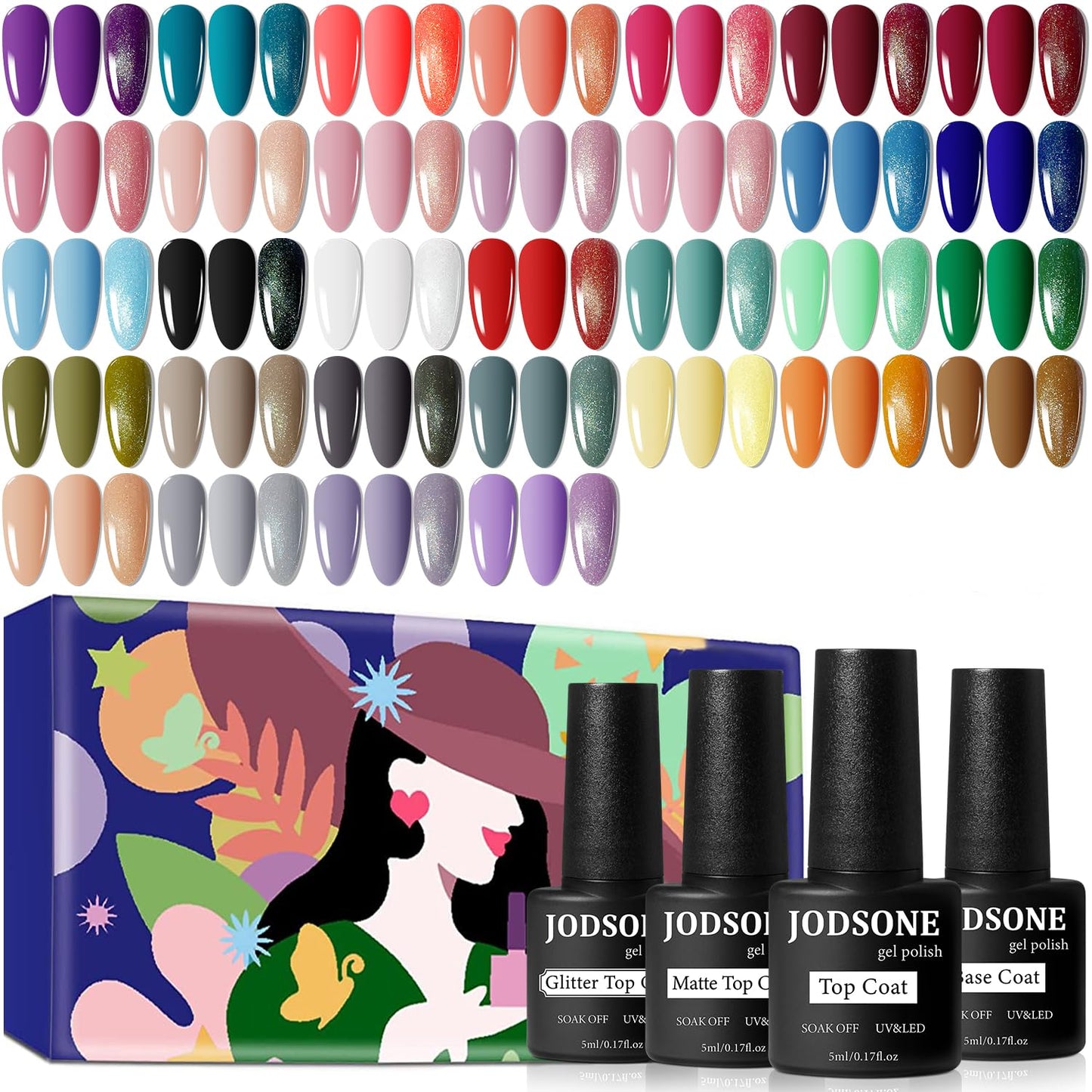 JODSONE 36 PCS Gel Nail Polish Set - 32 Colors, Base Coat, Top Coat, Gifts for Women