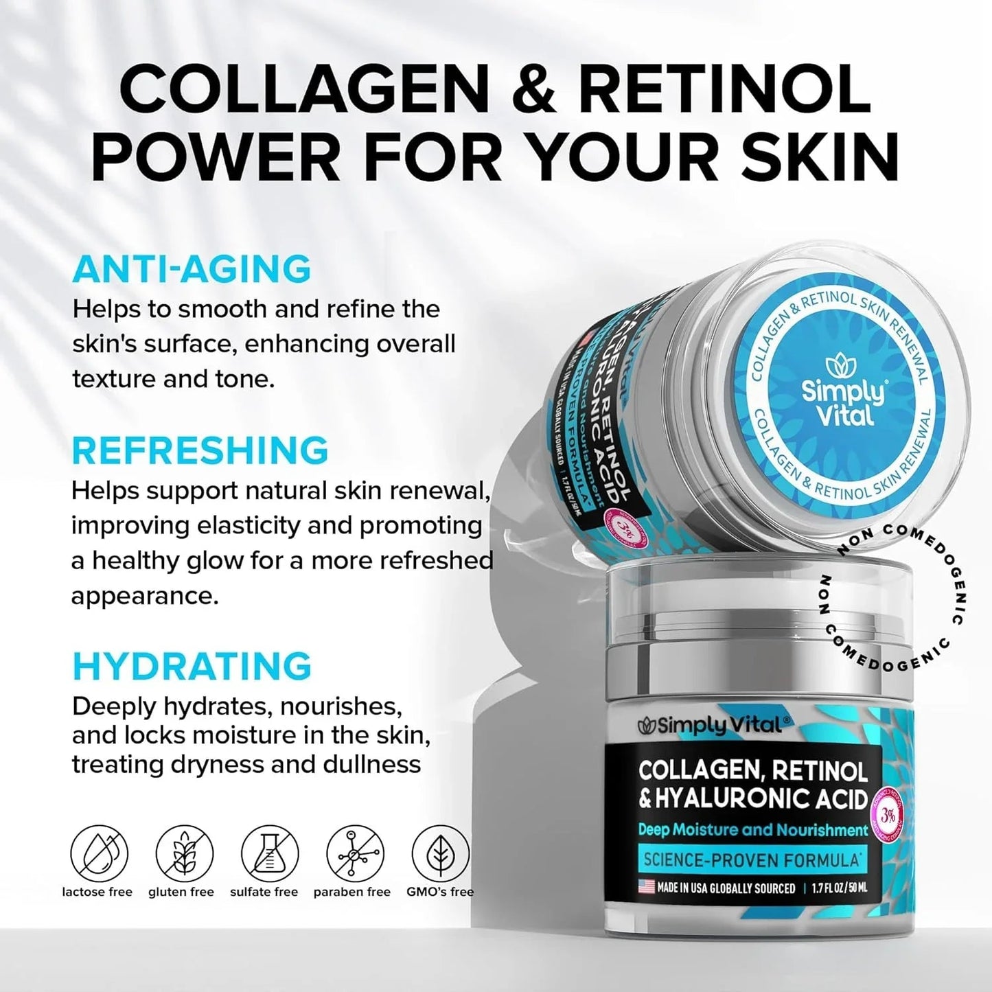 SimplyVital Anti-Aging Collagen, Retinol & Hyaluronic Face Cream – 1.7 fl.oz.