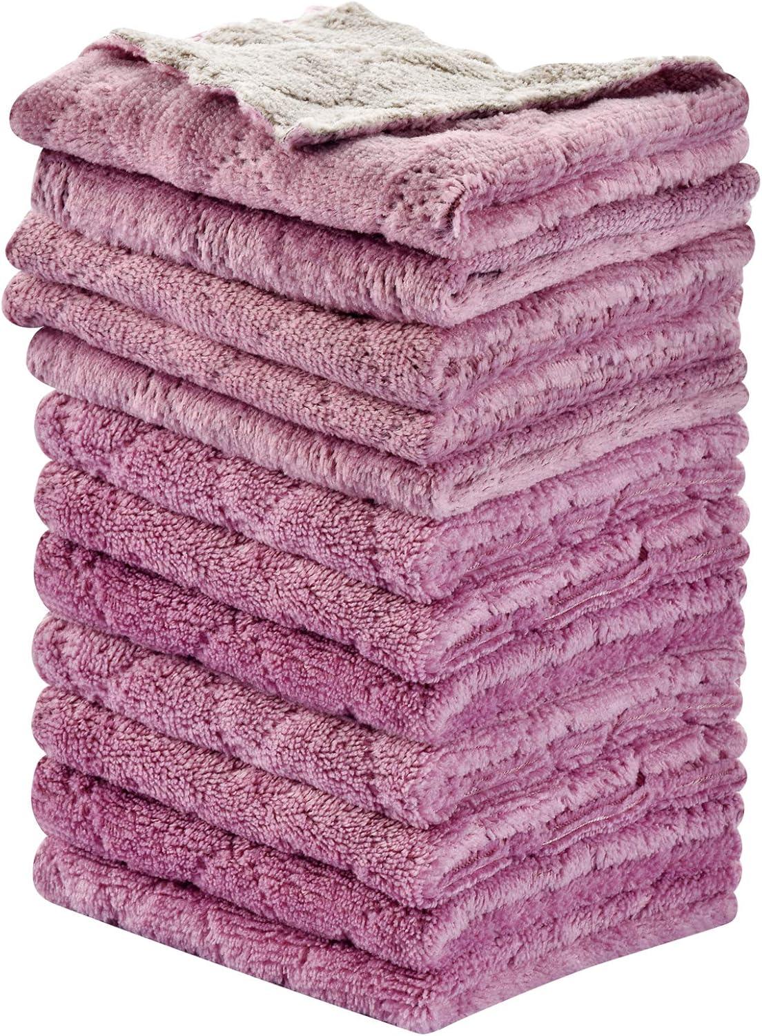 12PCS Double-Sided Microfiber Kitchen Towels, Reusable Cleaning Cloths 10x6