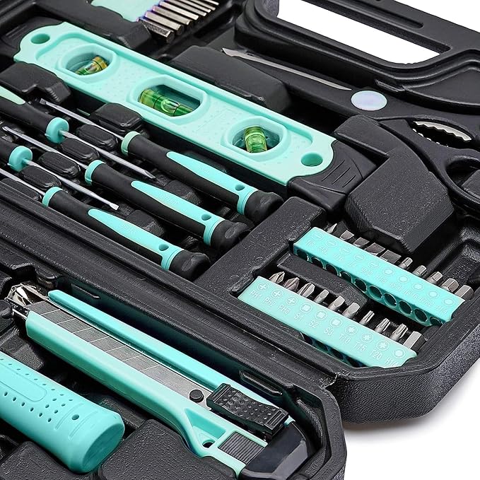 Basics Household Tool Kit With Storage Case, 142 Piece, Turquoise, 13.39 x 9.25 x 2.95 inch