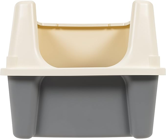 Basics Large Cat Litter Box with High Sides, Open Top, Includes Scoop, 19 x 15 x 11.75 inches, Grey/Beige