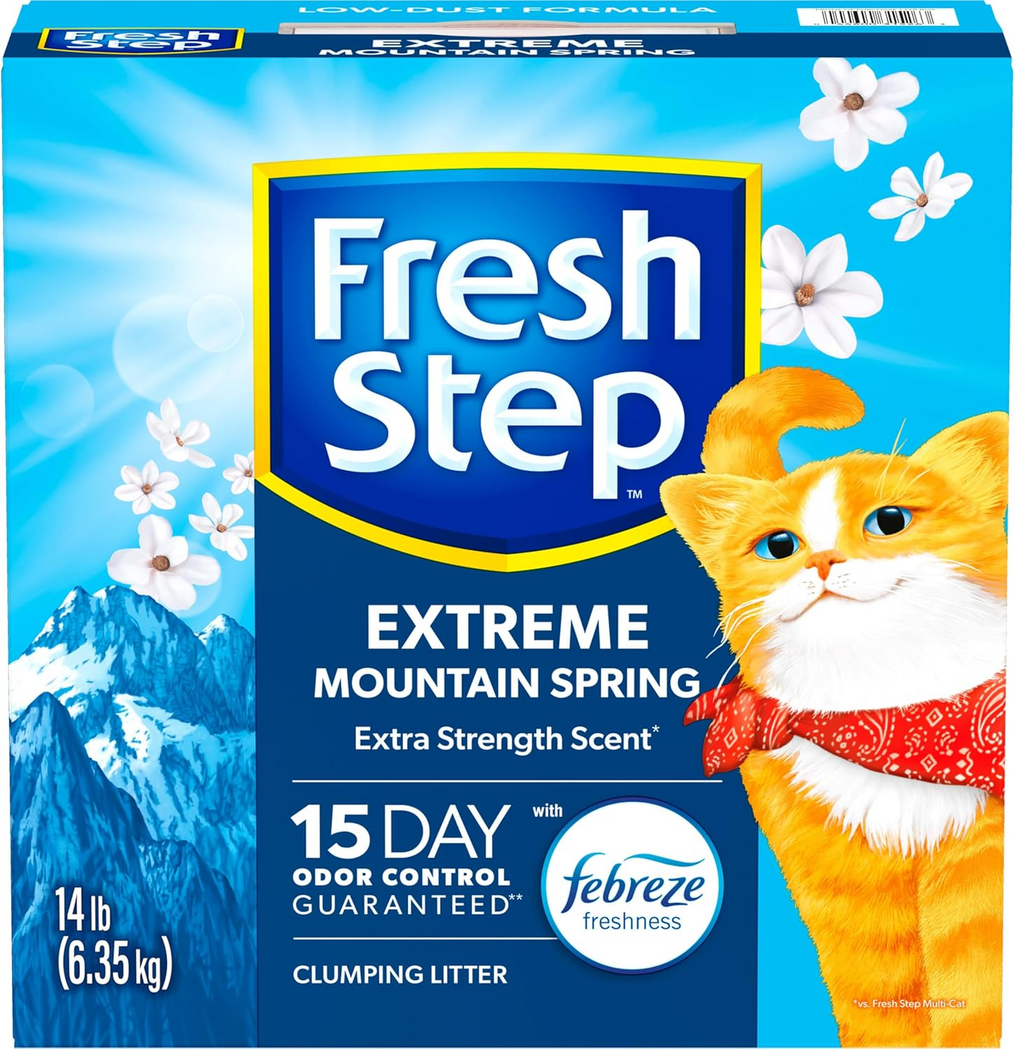 Fresh Step Extreme Clumping Litter With Febreze Freshness, Mountain Spring Scent Clumping Cat Litter With Guaranteed Odor Control, 14 lb. Box