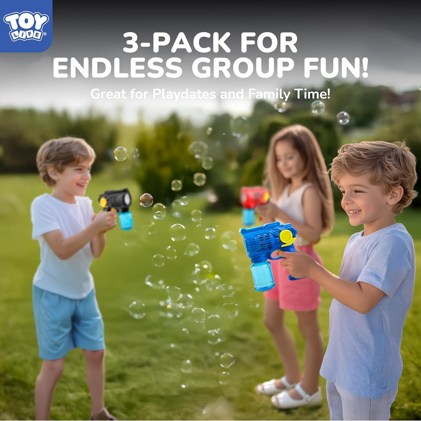 Toy Life 3 Pack Bubble Guns for Kids, Automatic Bubble Blower, Leakproof & Lightweight, Outdoor Summer Toy, Easter Basket Stuffer, Party Favor, Birthday Gift for Toddlers Boys Girls
