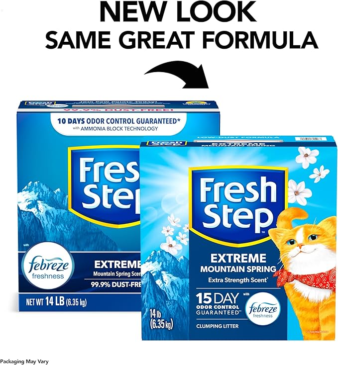 Fresh Step Extreme Clumping Litter With Febreze Freshness, Mountain Spring Scent Clumping Cat Litter With Guaranteed Odor Control, 14 lb. Box