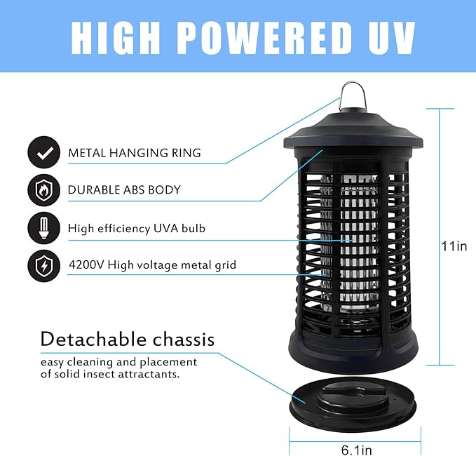 Electric Bug Zapper Indoor/Outdoor, 4200V High Powered Mosquito Zappers Killer, Waterproof Insect Fly Swatter Zapper Mosquito Trap Outdoor, Fly Traps, Insect Killer for Home,Garden,Backyard, Camping