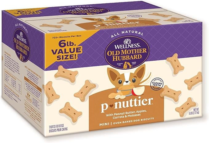 Old Mother Hubbard Wellness P-Nuttier Dog Biscuits, Natural, Training Treats, Peanut Butter Flavor, Mini Size, (6 Pound Box)