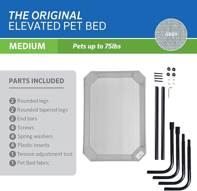 Coolaroo Original Elevated Dog Bed - Breathable Off-The-Ground Pet Bed with Cooling Fabric, Joint Relief & Moisture-Resistant Fabric, 100% Recyclable, Easy Clean, Grey, Medium