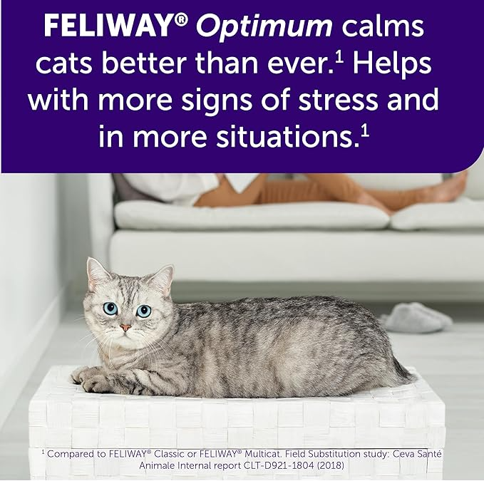 FELIWAY® Optimum 30 Day Cat Calming Refill for Pheromone Diffuser, 48ml - Helps Reduce Common Signs of Stress in Cats & Kittens, Enhanced Calming