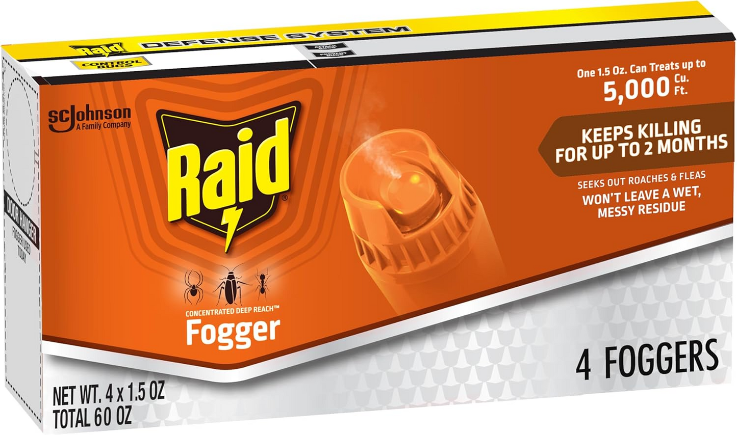 Raid Concentrated Deep Reach Pest Killer & Roach Fogger, 1.5 fl oz, 4 Count