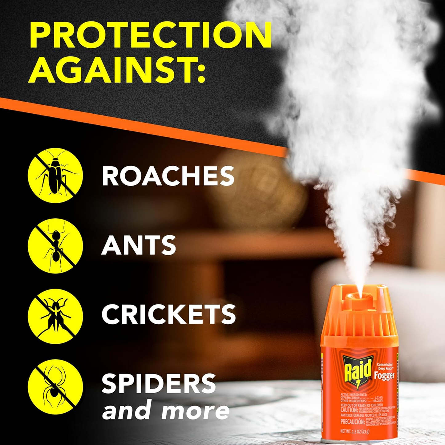 Raid Concentrated Deep Reach Pest Killer & Roach Fogger, 1.5 fl oz, 4 Count