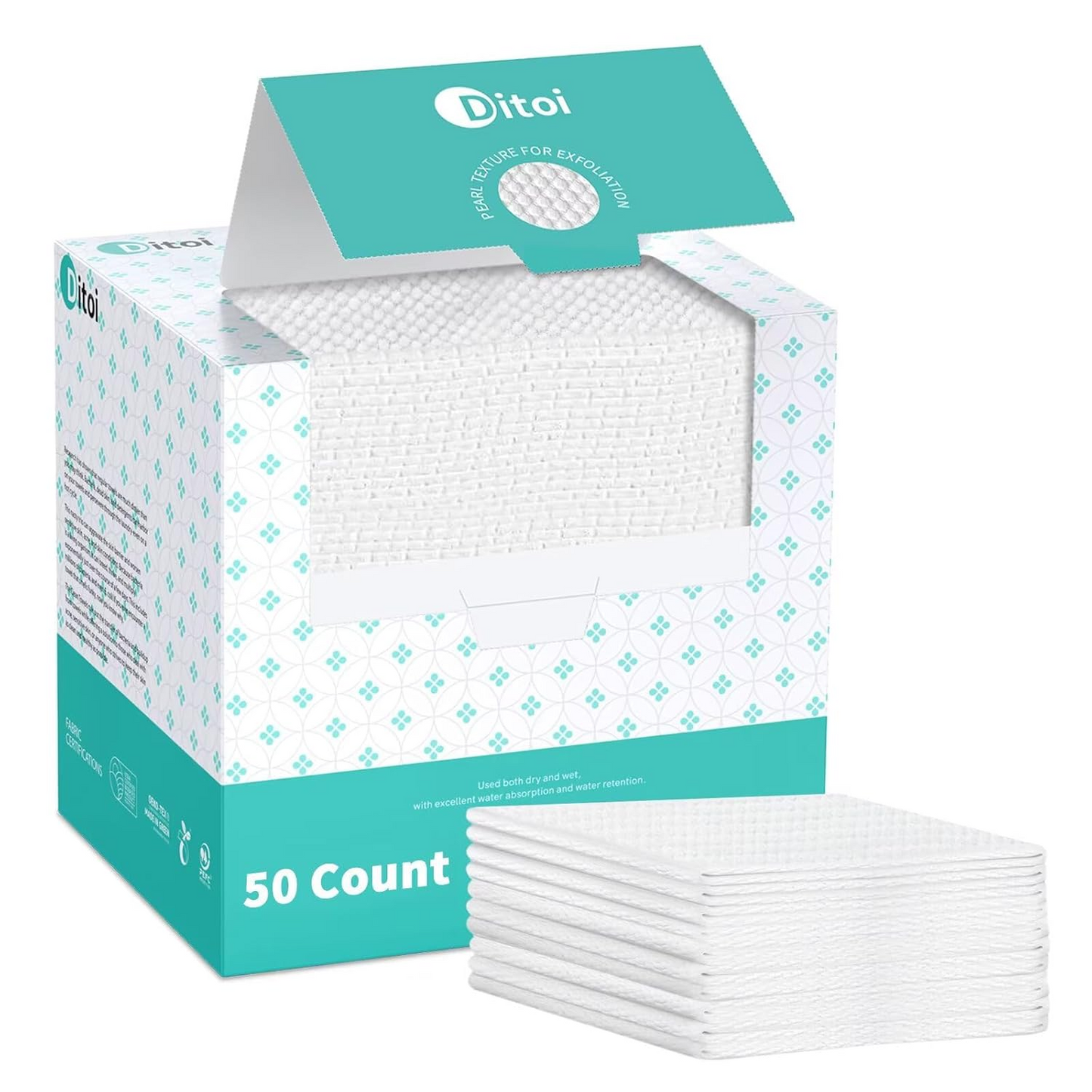 Ultra Thick Disposable Face Towels, Lint-Free Wipes for Makeup Removal, 50 Count