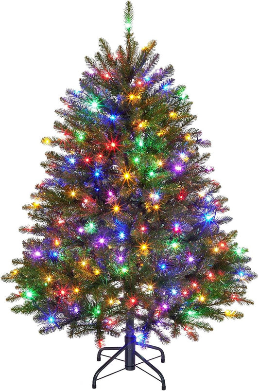 Garvee 4.5 ft Artificial Christmas Tree Prelit, PVC Xmas Tree with 638 Branch Tips, 200 Dual-Color LED Lights & Foldable Base, for Holiday, Party, Christmas Decorations, Green