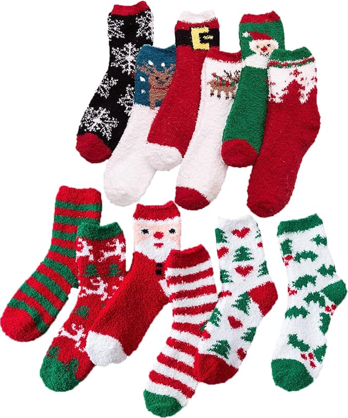 Christmas Fuzzy Socks for Women Girls Gifts Cute Fun Cozy Fluffy Winter Warm Slipper Xmas Holiday Socks