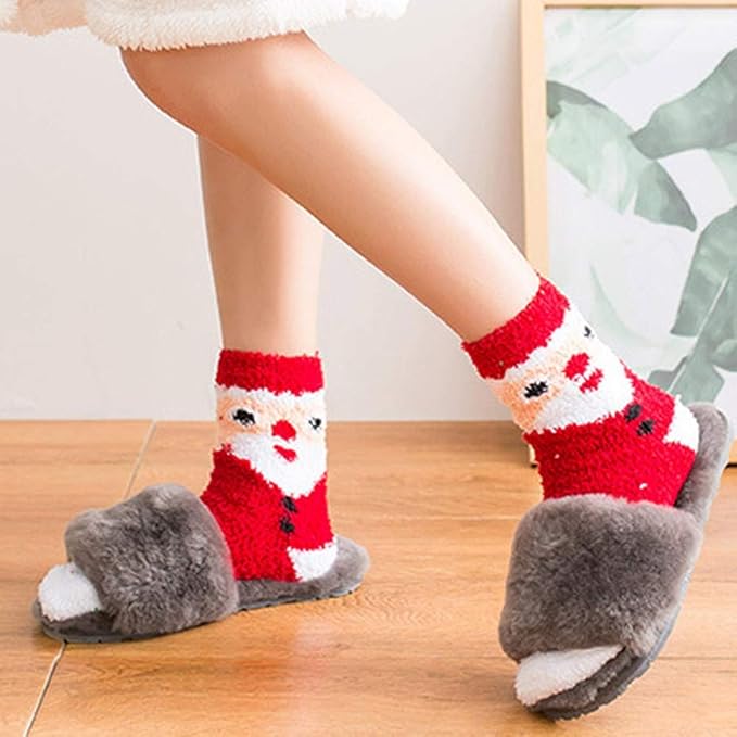 Christmas Fuzzy Socks for Women Girls Gifts Cute Fun Cozy Fluffy Winter Warm Slipper Xmas Holiday Socks