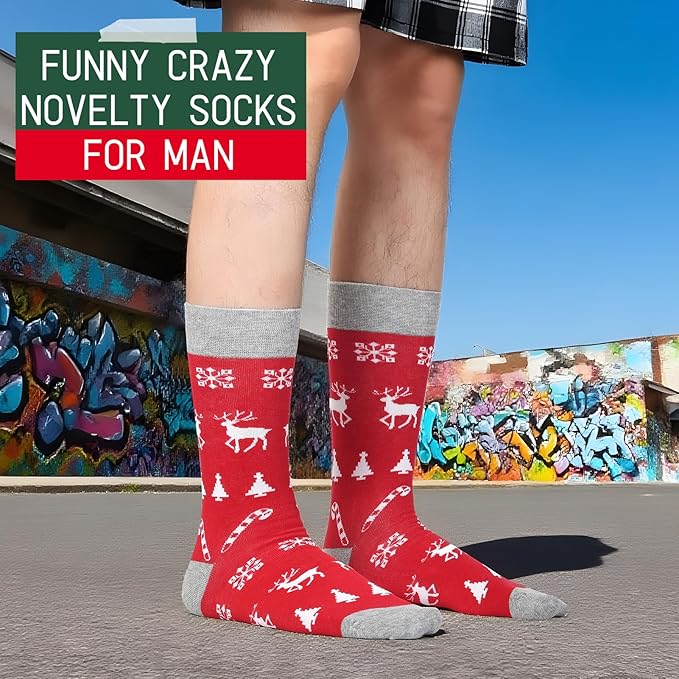 Mens Fun Patterned Dress Socks Funny Novelty Crazy Design Cotton Socks Gift for Men