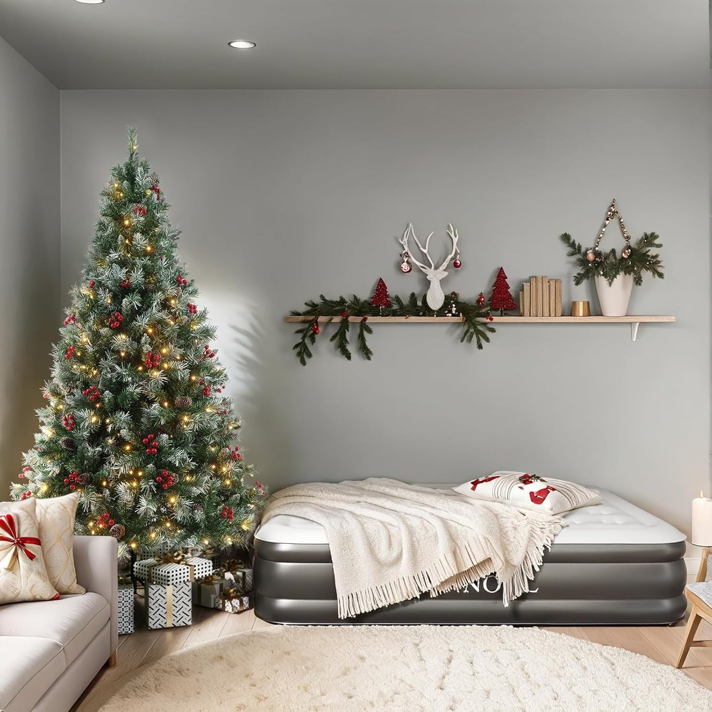 Christmas Tree with Lights 6ft - Premium Artificial Christmas Tree, with 874 Branch Tips and 250 Warm Lightsm, Support Automatique, Easy Assembly,Perfect Choice for Xmas Decorations