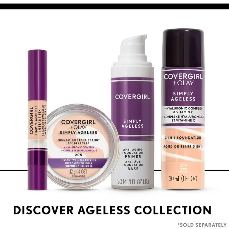 CoverGirl & Olay Simply Ageless 3-in-1 Liquid Foundation, Matte, Hyaluronic, Vitamin C