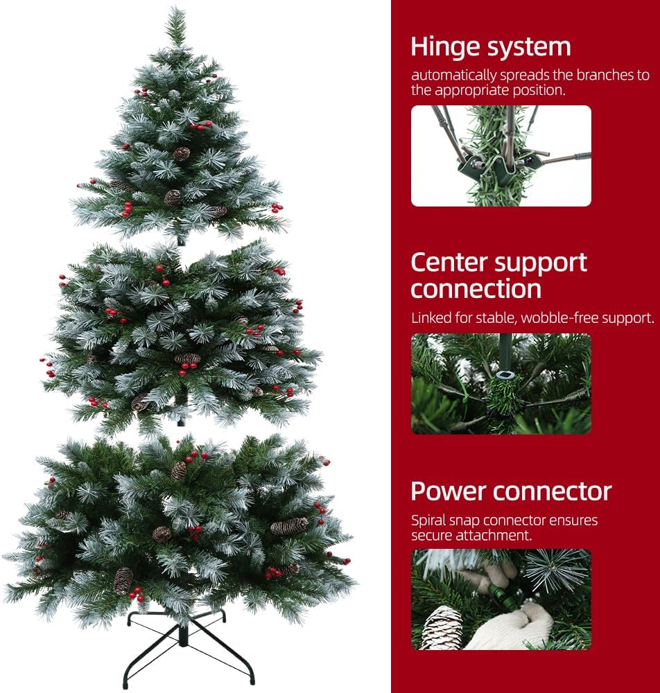Christmas Tree with Lights 6ft - Premium Artificial Christmas Tree, with 874 Branch Tips and 250 Warm Lightsm, Support Automatique, Easy Assembly,Perfect Choice for Xmas Decorations