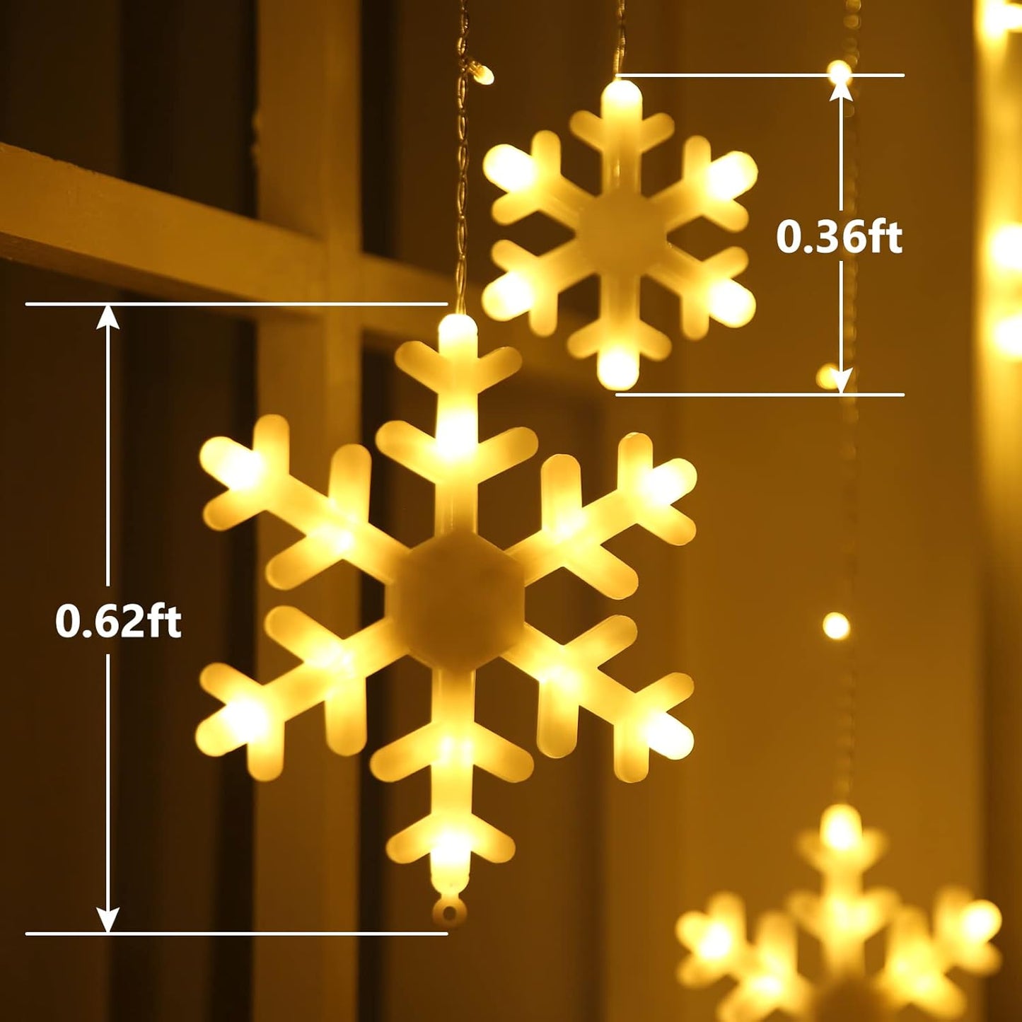 Toodour Christmas Snowflake Lights Outdoor, 17.22ft 264 LED Snowflake Icicle Lights with 22 Drops, Connectable, 8 Modes Waterproof Warm White Christmas Light for Curtain, Eaves, Window, Xmas Decor