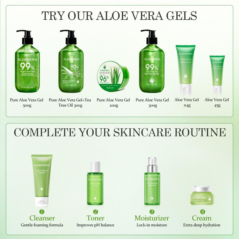 Aloderma Organic 96% Aloe Vera Gel – Hydrating Face, Body & After-Sun Care, 7oz