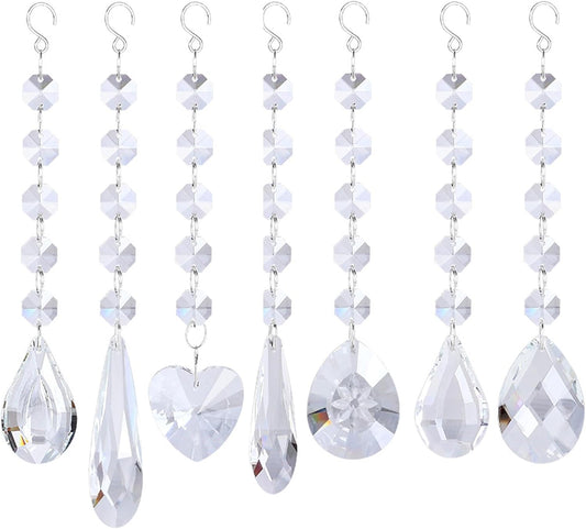 7PCS Sun Catchers Crystals, Rainbow Maker Pendants Hanging Crystals Sun Catchers for Windows, Clear Crystal Sun Catchers Garden Ornament Crystal Chandelier Prisms