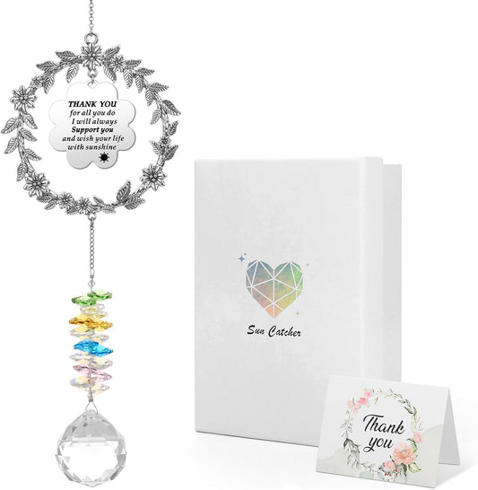 Thank You Gifts for Women Men, Sun Catcher Gift with Engraved Grateful Message, Hanging Crystal Suncatcher Ornament for Window Rainbow Maker, for Sister Friend Family Teacher