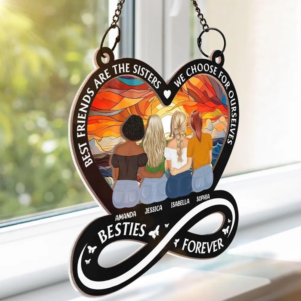 Personalized Best Friend Window Suncatcher - Sister by Heart Suncatcher Ornament for Women - Her Best Friend on Birthday, Christmas