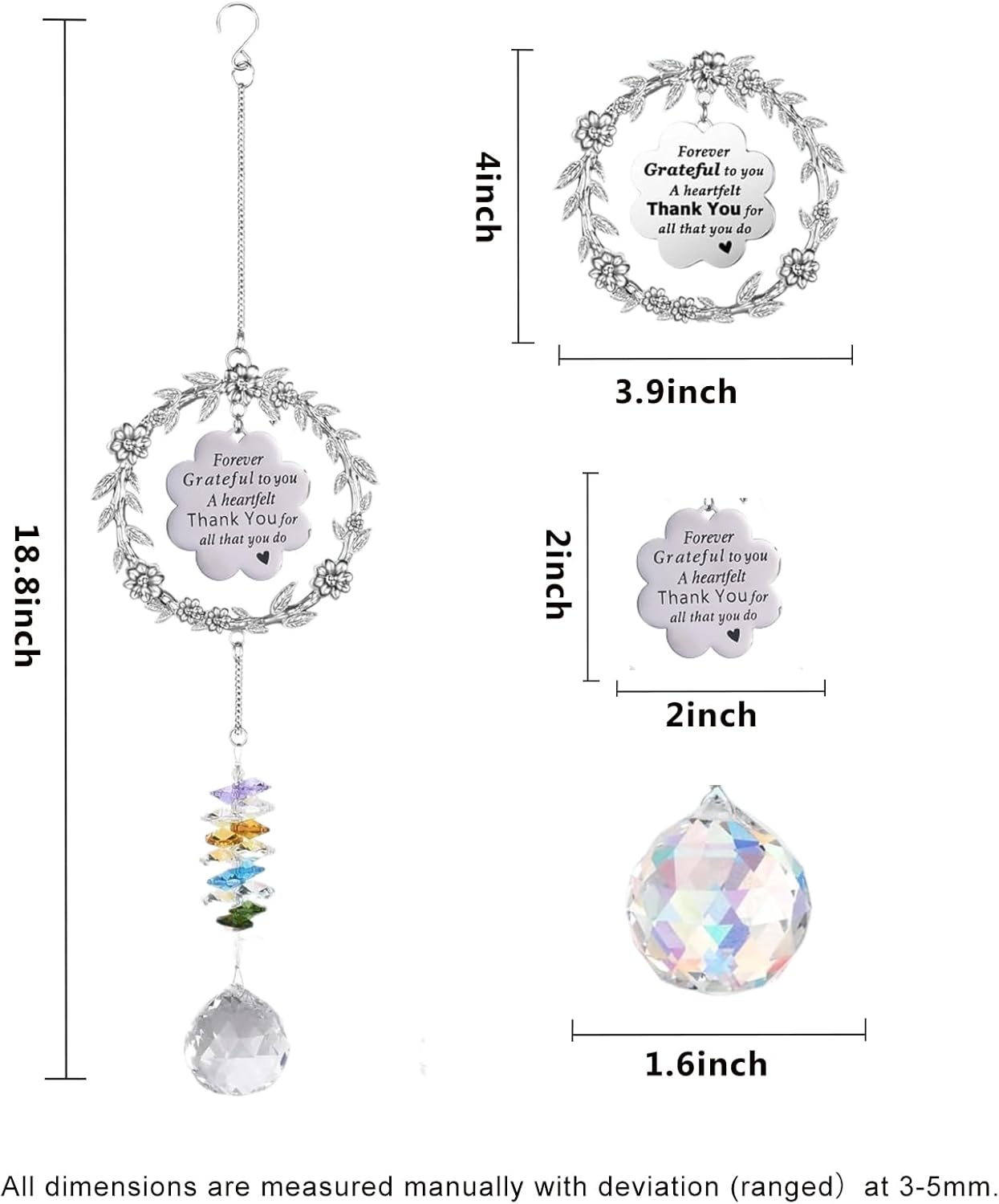 Hanging Crystal Sun Catcher, Thank You Gifts for Women, Sun Catcher Gift with Engraved Thank You Message for Window Rainbow Maker, Gratitude Gifts for Teachers, Friend, Family, Thanksgiving