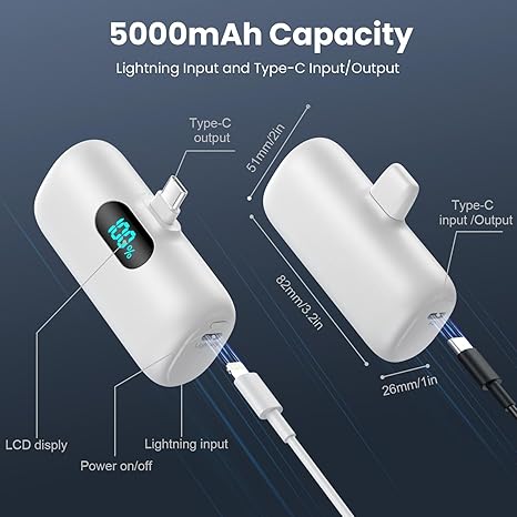 [2-Pack] Mini Portable Charger 5000mAh Power Bank,3A PD USB C Cell Phone Portable Power, LCD Display Battery Pack Compatible with iPhone 16/15/15 plus/15 pro/15 pro Max/Android/Samsung/Moto/LG etc